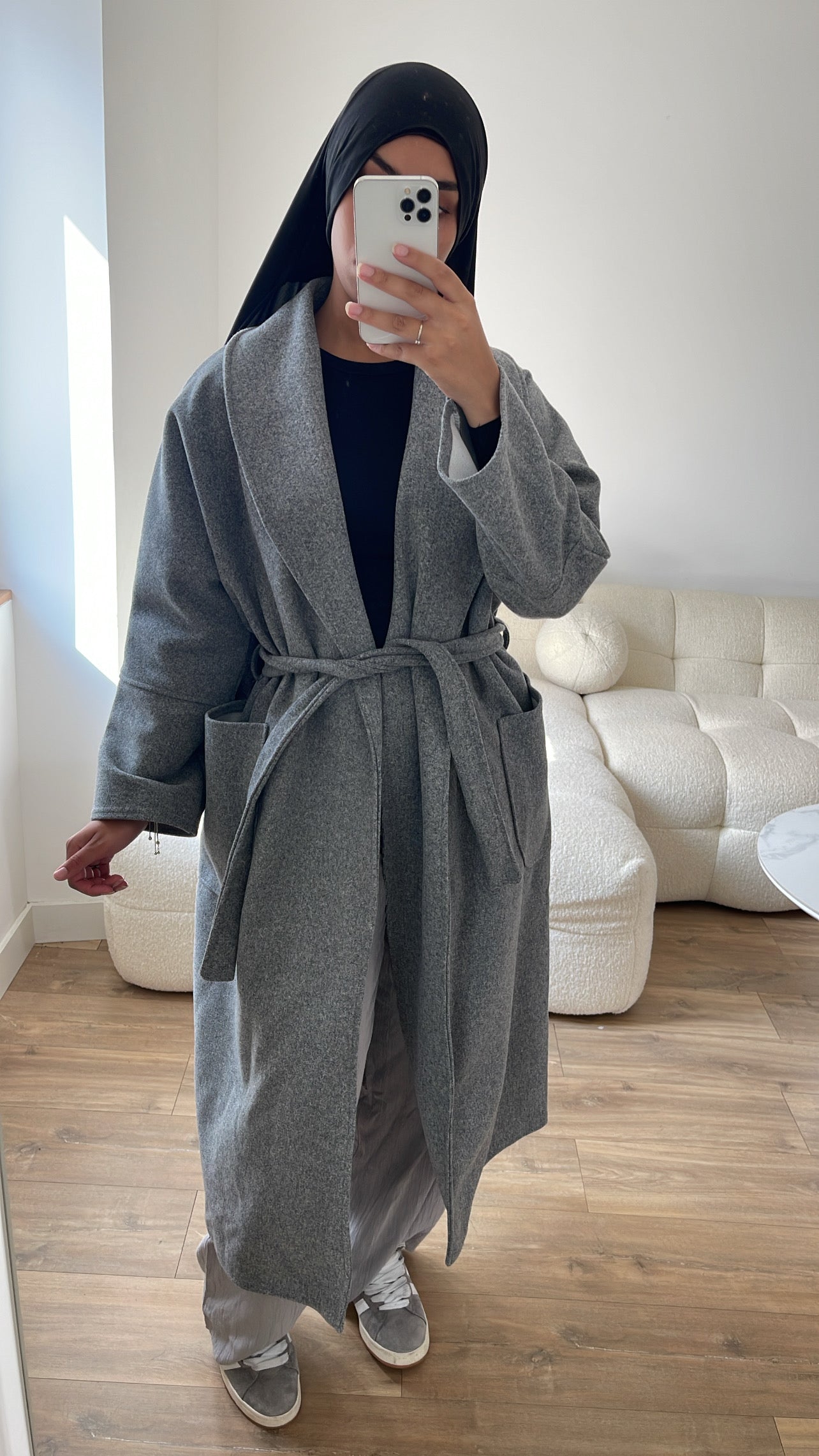 Manteau ceinturé gris