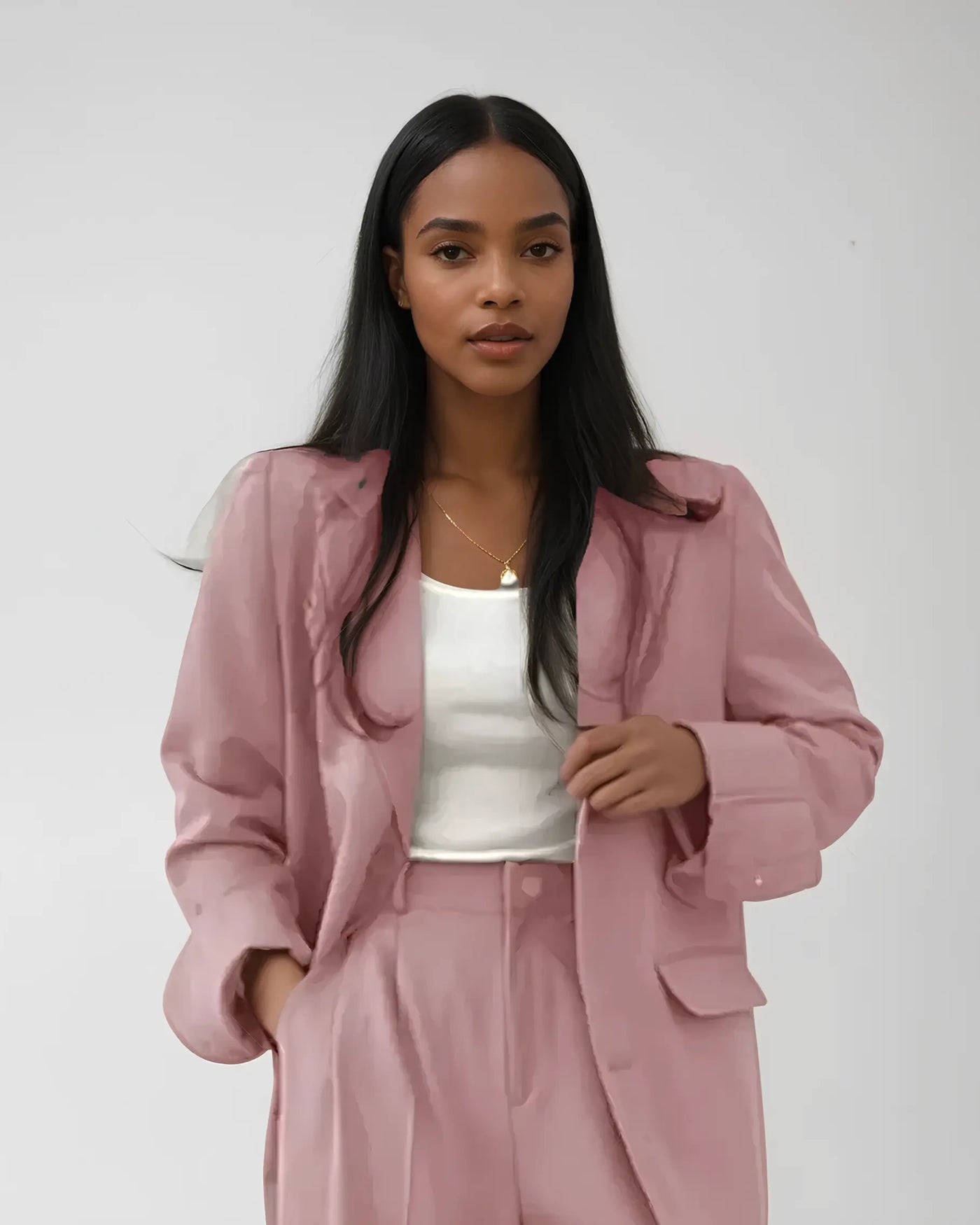 Ensemble Blazer & Pantalon Ample Rose CM Outfit