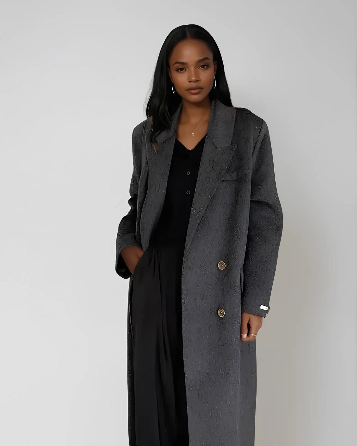 Long Manteau en Laine Gris CM Outfit