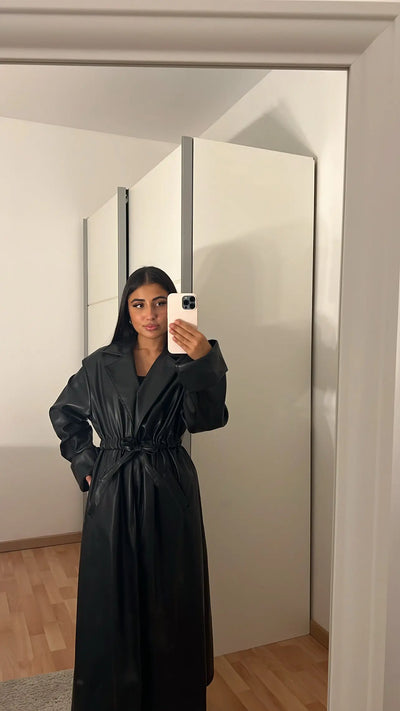 Trench en cuire ceinturé noir CM Outfit